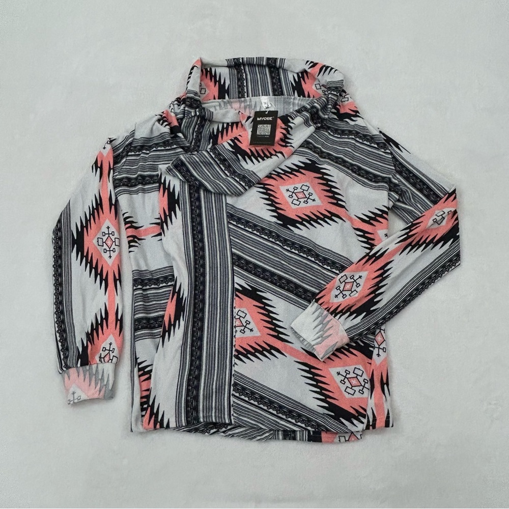 Myobe Aztec Southwest Print Open Front Waterfall Lightweight Cardigan Women’s XL